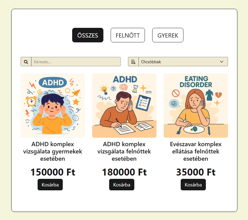 MiniWebshop termék megrendelő